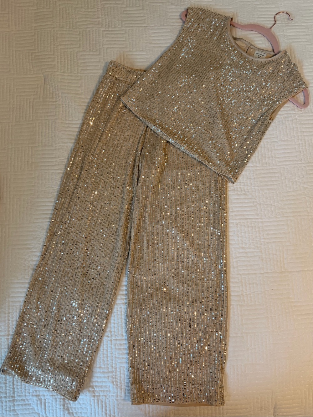 abercrombie kids Gold Sequin Knit Top & Pants Set